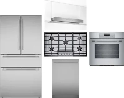 5 Piece Package Includes Refrigerator, Cooktop, Wall Oven, Hood And Dishwasher