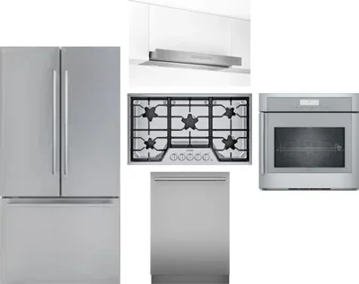 5 Piece Package Includes Refrigerator, Cooktop, Wall Oven, Hood And Dishwasher