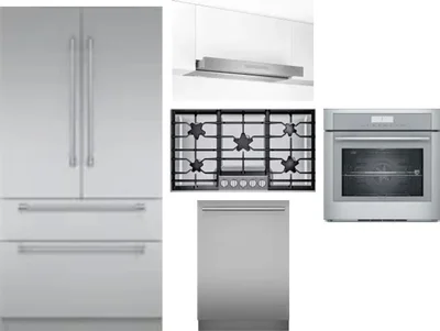 5 Piece Package Includes Refrigerator, Cooktop, Wall Oven, Hood And Dishwasher