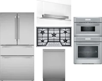5 Piece Package Includes Refrigerator, Cooktop, Wall Oven, Hood And Dishwasher