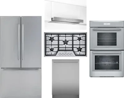 5 Piece Package Includes Refrigerator, Cooktop, Wall Oven, Hood And Dishwasher
