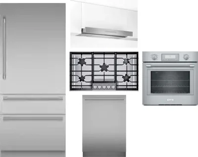 5 Piece Package Includes Refrigerator, Cooktop, Wall Oven, Hood And Dishwasher