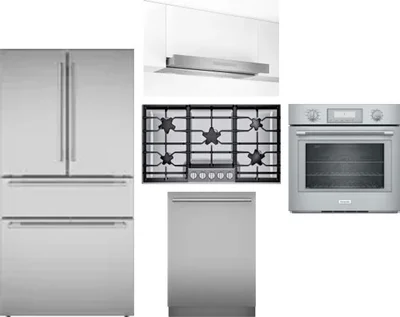 5 Piece Package Includes Refrigerator, Cooktop, Wall Oven, Hood And Dishwasher