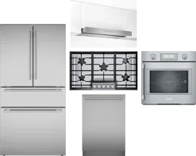 5 Piece Package Includes Refrigerator, Cooktop, Wall Oven, Hood And Dishwasher