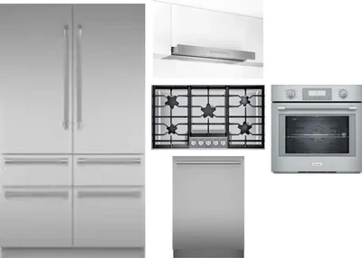 5 Piece Package Includes Refrigerator, Cooktop, Wall Oven, Hood And Dishwasher