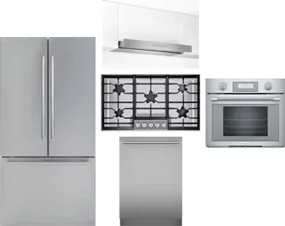 5 Piece Package Includes Refrigerator, Cooktop, Wall Oven, Hood And Dishwasher
