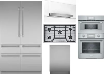 5 Piece Package Includes Refrigerator, Cooktop, Wall Oven, Hood And Dishwasher