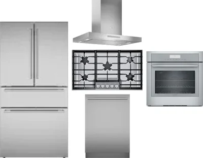 5 Piece Package Includes Refrigerator, Cooktop, Wall Oven, Hood And Dishwasher