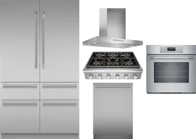 5 Piece Package Includes Refrigerator, Cooktop, Wall Oven, Hood And Dishwasher