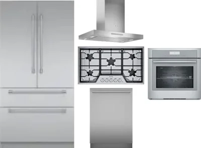 5 Piece Package Includes Refrigerator, Cooktop, Wall Oven, Hood And Dishwasher