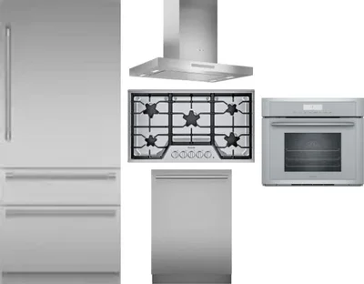 5 Piece Package Includes Refrigerator, Cooktop, Wall Oven, Hood And Dishwasher