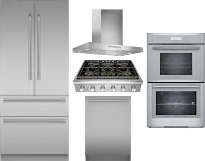 5 Piece Package Includes Refrigerator, Cooktop, Wall Oven, Hood And Dishwasher