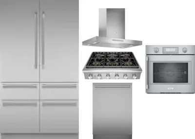 5 Piece Package Includes Refrigerator, Cooktop, Wall Oven, Hood And Dishwasher