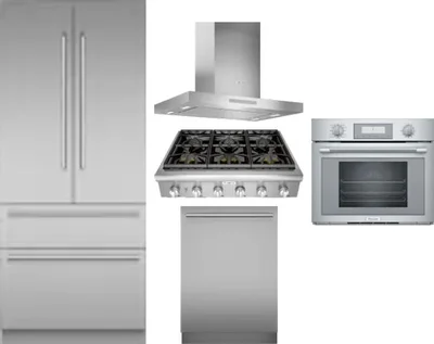 5 Piece Package Includes Refrigerator, Cooktop, Wall Oven, Hood And Dishwasher