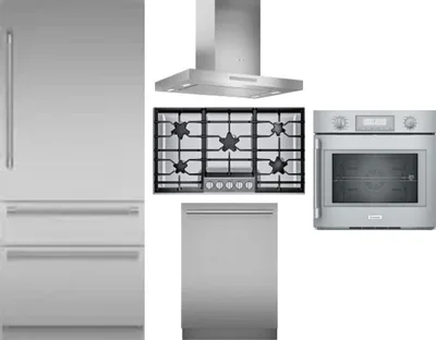 5 Piece Package Includes Refrigerator, Cooktop, Wall Oven, Hood And Dishwasher