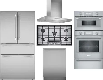 5 Piece Package Includes Refrigerator, Cooktop, Wall Oven, Hood And Dishwasher