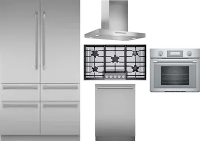 5 Piece Package Includes Refrigerator, Cooktop, Wall Oven, Hood And Dishwasher
