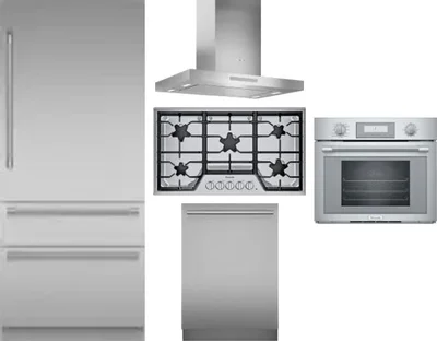 5 Piece Package Includes Refrigerator, Cooktop, Wall Oven, Hood And Dishwasher