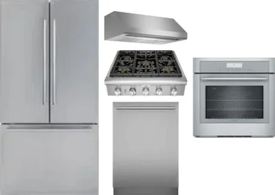 5 Piece Package Includes Refrigerator, Cooktop, Wall Oven, Hood And Dishwasher