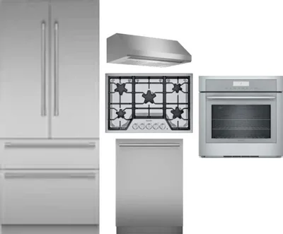5 Piece Package Includes Refrigerator, Cooktop, Wall Oven, Hood And Dishwasher