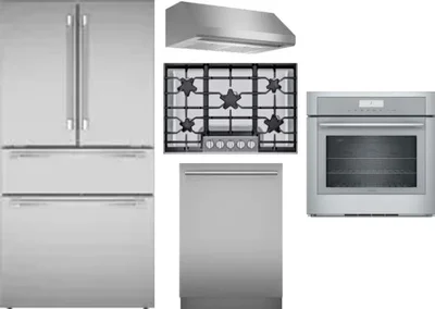 5 Piece Package Includes Refrigerator, Cooktop, Wall Oven, Hood And Dishwasher