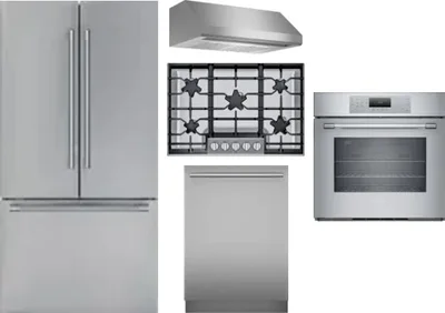 5 Piece Package Includes Refrigerator, Cooktop, Wall Oven, Hood And Dishwasher