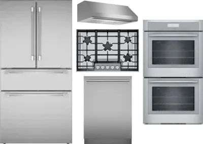 5 Piece Package Includes Refrigerator, Cooktop, Wall Oven, Hood And Dishwasher