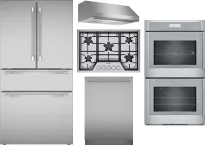 5 Piece Package Includes Refrigerator, Cooktop, Wall Oven, Hood And Dishwasher