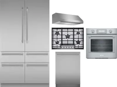 5 Piece Package Includes Refrigerator, Cooktop, Wall Oven, Hood And Dishwasher