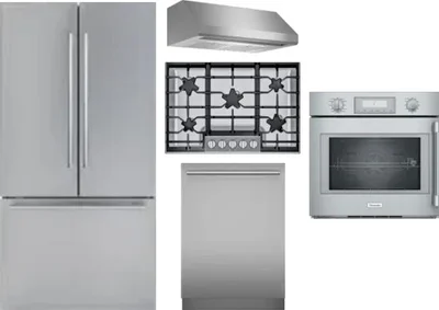 5 Piece Package Includes Refrigerator, Cooktop, Wall Oven, Hood And Dishwasher