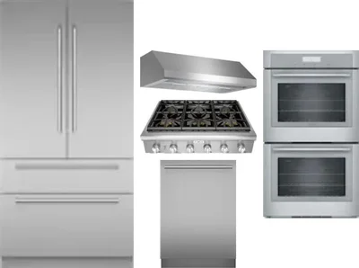 5 Piece Package Includes Refrigerator, Cooktop, Wall Oven, Hood And Dishwasher