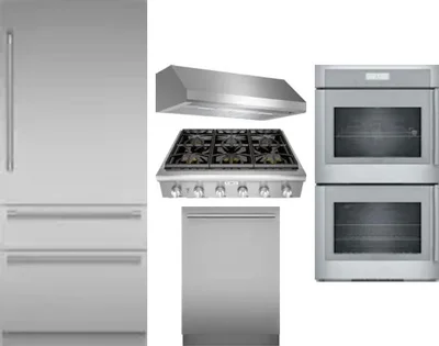 5 Piece Package Includes Refrigerator, Cooktop, Wall Oven, Hood And Dishwasher