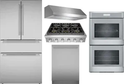 5 Piece Package Includes Refrigerator, Cooktop, Wall Oven, Hood And Dishwasher