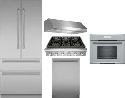 5 Piece Package Includes Refrigerator, Cooktop, Wall Oven, Hood And Dishwasher