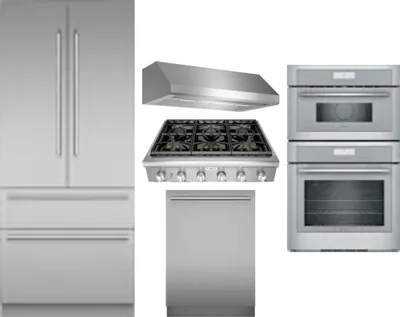 5 Piece Package Includes Refrigerator, Cooktop, Wall Oven, Hood And Dishwasher