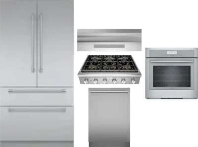 5 Piece Package Includes Refrigerator, Cooktop, Wall Oven, Hood And Dishwasher