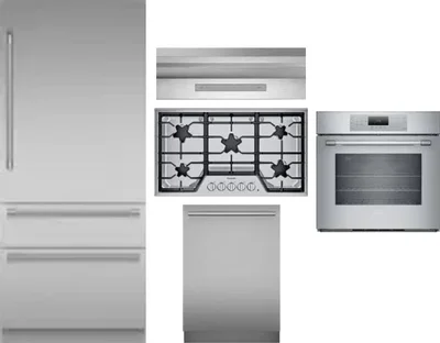 5 Piece Package Includes Refrigerator, Cooktop, Wall Oven, Hood And Dishwasher