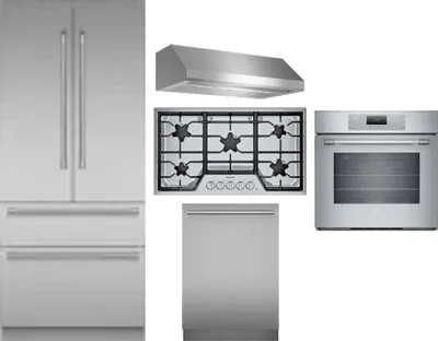 5 Piece Package Includes Refrigerator, Cooktop, Wall Oven, Hood And Dishwasher