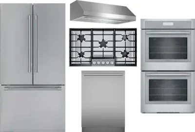 5 Piece Package Includes Refrigerator, Cooktop, Wall Oven, Hood And Dishwasher