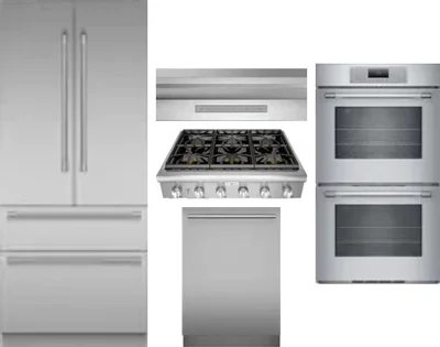 5 Piece Package Includes Refrigerator, Cooktop, Wall Oven, Hood And Dishwasher