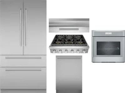 5 Piece Package Includes Refrigerator, Cooktop, Wall Oven, Hood And Dishwasher
