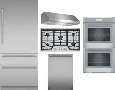 5 Piece Package Includes Refrigerator, Cooktop, Wall Oven, Hood And Dishwasher