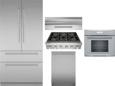 5 Piece Package Includes Refrigerator, Cooktop, Wall Oven, Hood And Dishwasher