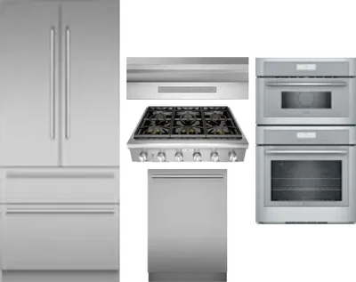 5 Piece Package Includes Refrigerator, Cooktop, Wall Oven, Hood And Dishwasher