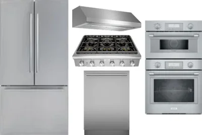 5 Piece Package Includes Refrigerator, Cooktop, Wall Oven, Hood And Dishwasher