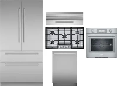 5 Piece Package Includes Refrigerator, Cooktop, Wall Oven, Hood And Dishwasher