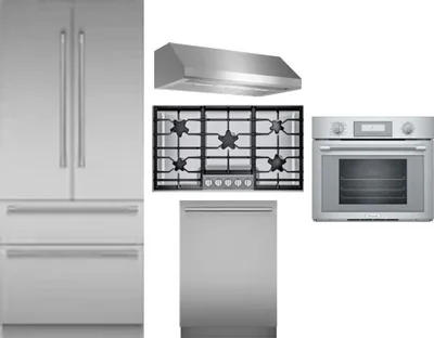 5 Piece Package Includes Refrigerator, Cooktop, Wall Oven, Hood And Dishwasher