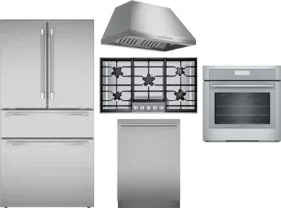 5 Piece Package Includes Refrigerator, Cooktop, Wall Oven, Hood And Dishwasher