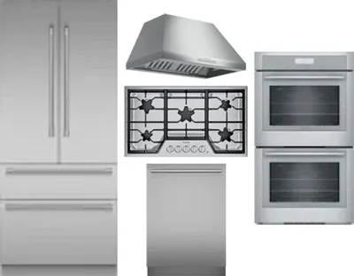5 Piece Package Includes Refrigerator, Cooktop, Wall Oven, Hood And Dishwasher