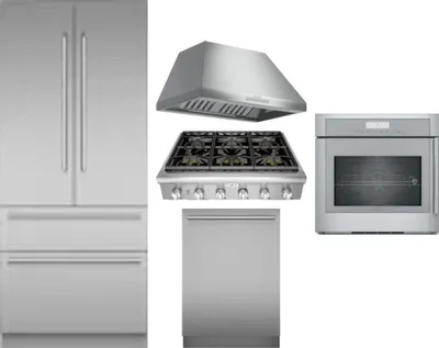 5 Piece Package Includes Refrigerator, Cooktop, Wall Oven, Hood And Dishwasher